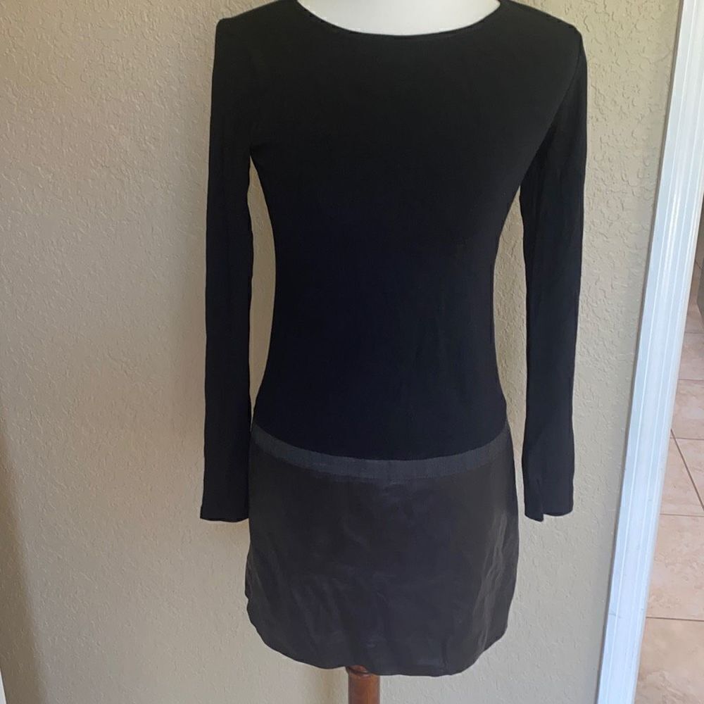 New w tags Theory Kieran Charcoal black Lambs Leather Zipper Sleeve Sweater Dres